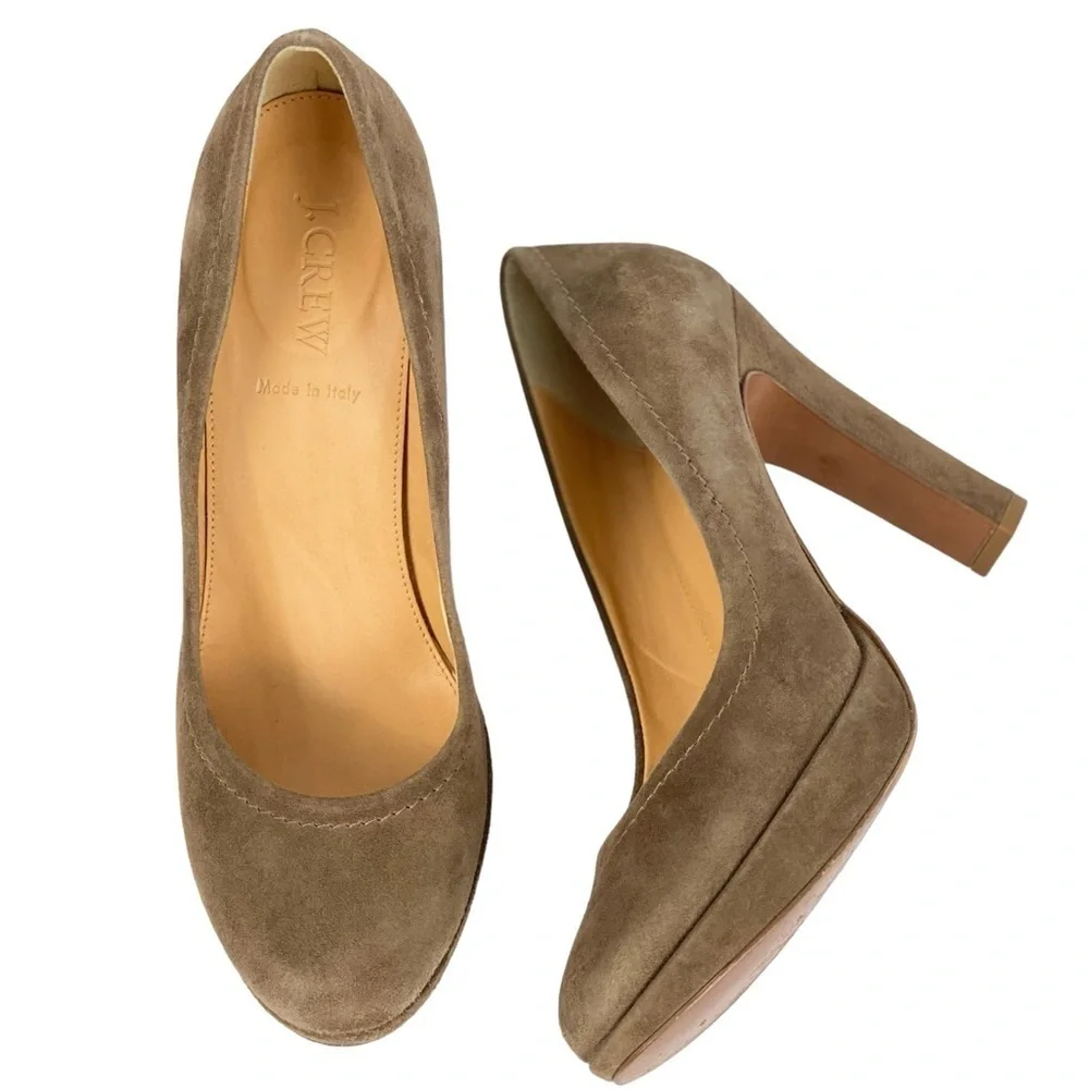 J. Crew Gray Taupe Suede Heels Size 8.5 Made in Italy